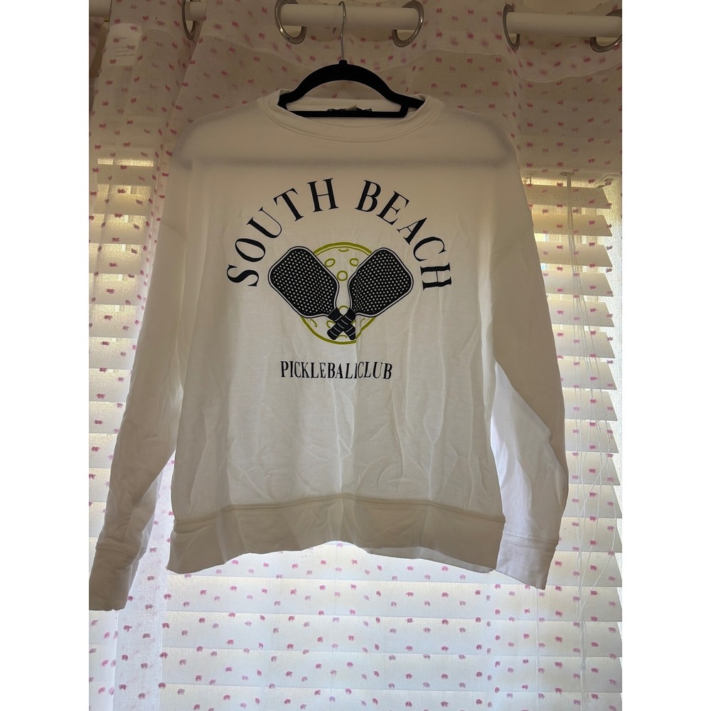 Green Envelope South Beach Pickleball Club White Graphic Sweatshirt Small